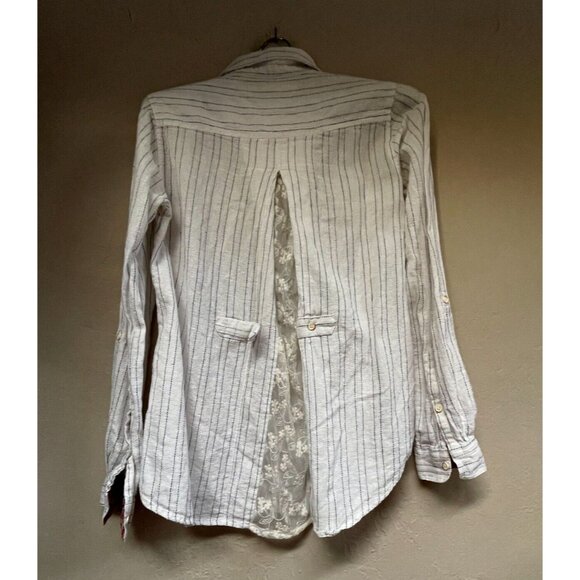 Isabelle Sinclair Womens Linen Blend Button Up Shirt Top XS White Striped Casual - Picture 2 of 9